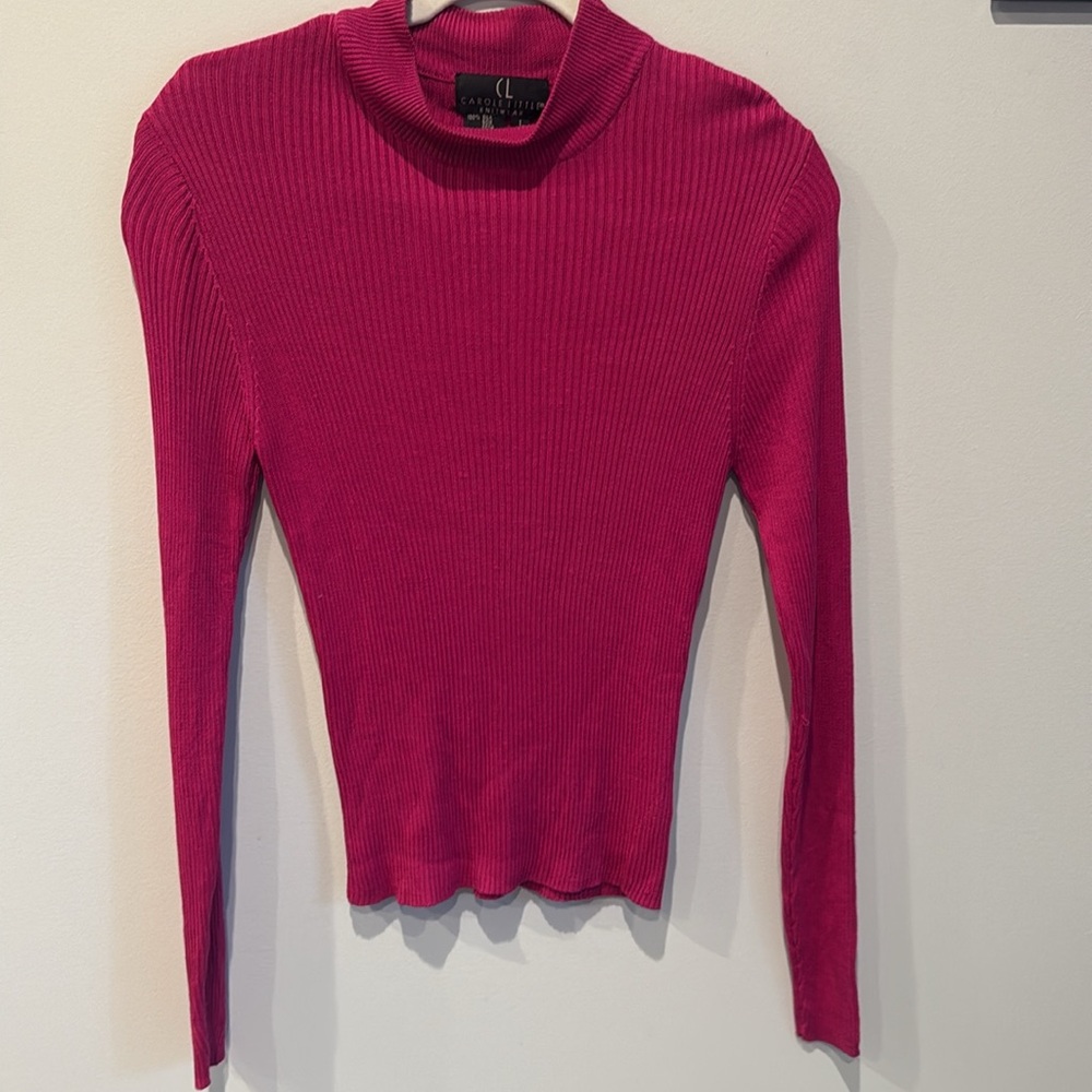 Carole Little Fuchsia Ribbed Knit Top 100% Silk - Picture 3 of 4